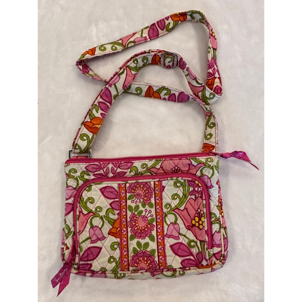 Vera Bradley Quilted Floral Crossbody Bag Pink Orange Green Adjustable Strap